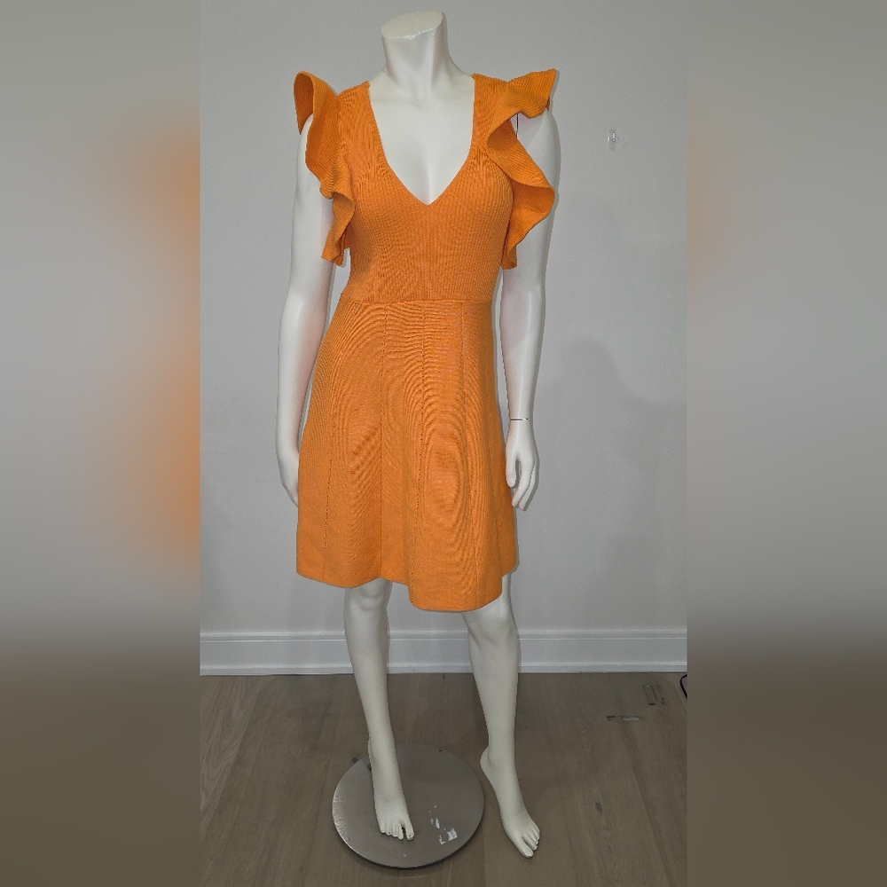 Zara Knit Orange Fit and Flare Mini Dress M